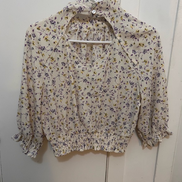 Nordstrom Cream and Purple Floral Blouse Stem & Vine NWT sz L - Picture 4 of 5